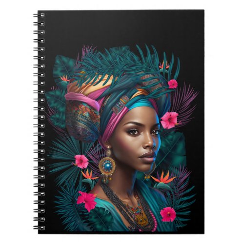 Belle Femme Africaine Avec Foulard et Hibiscus Notebook