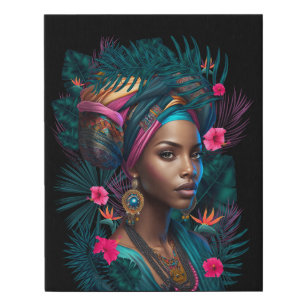 Belle Femme Africaine canvas with headscarf and fl