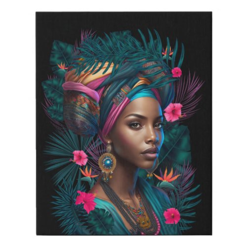 Belle Femme Africaine canvas with headscarf and fl