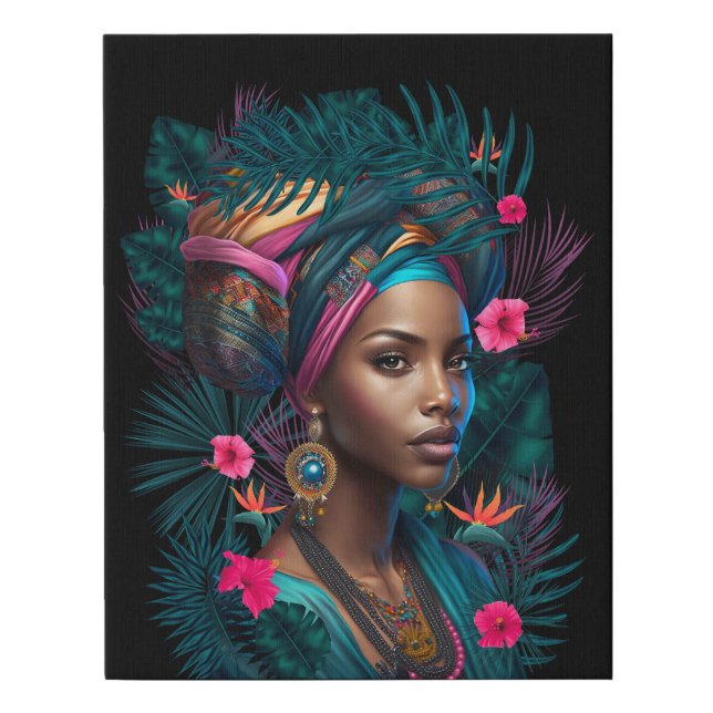 Belle Femme Africaine canvas with headscarf and fl (Front)