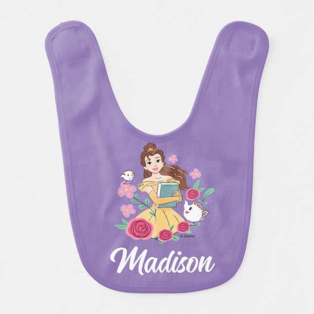 Belle & Friends Bookish Blooms Baby Bib (Front)