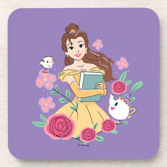 Belle & Friends Bookish Blooms Beverage Coaster (Front)