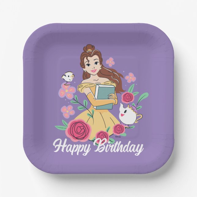 Belle & Friends Bookish Blooms Paper Plates (Front)
