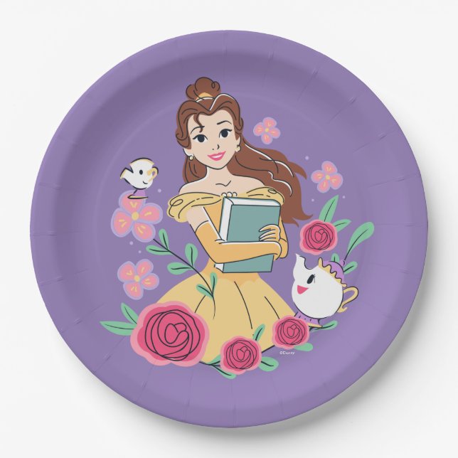 Belle & Friends Bookish Blooms Paper Plates (Front)