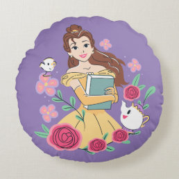 Belle &amp; Friends Bookish Blooms Round Pillow