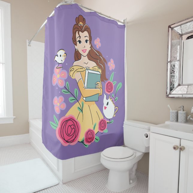 Belle & Friends Bookish Blooms Shower Curtain (In Situ)