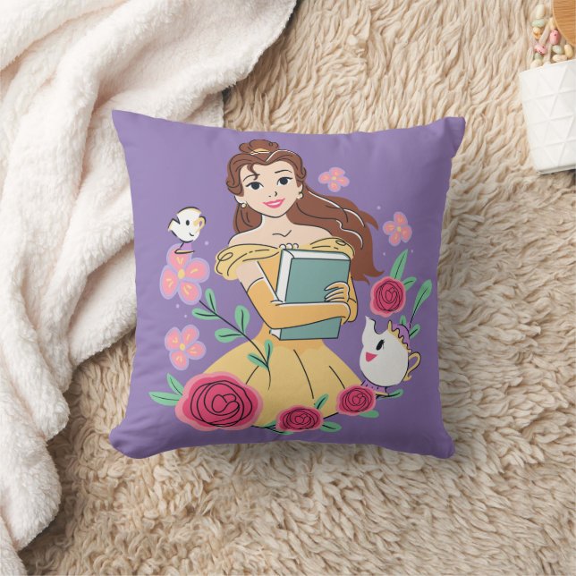 Belle & Friends Bookish Blooms Throw Pillow (Blanket)