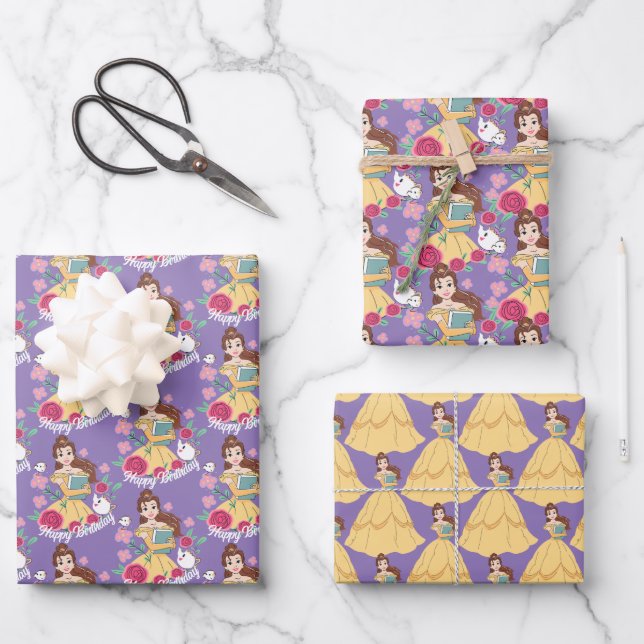 Belle & Friends Bookish Blooms Wrapping Paper Sheets (Front)