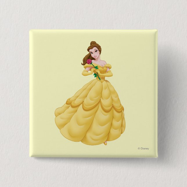 Belle Holding Rose Pinback Button (Front)