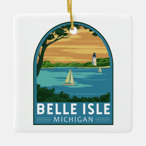 Belle Isle Park Michigan Travel Vintage Art Ceramic Ornament
