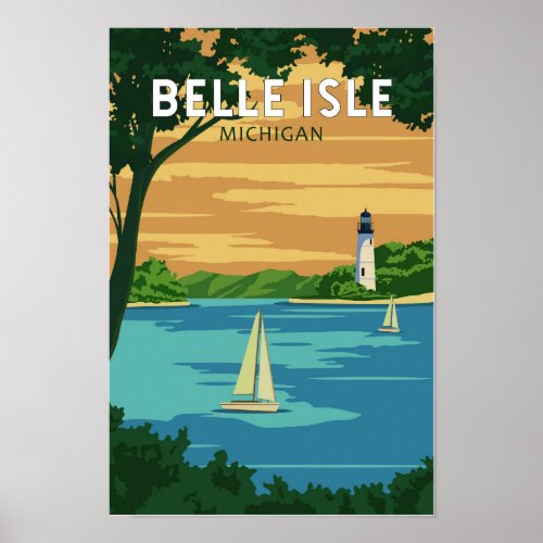 Belle Isle Park Michigan Travel Vintage Art Poster