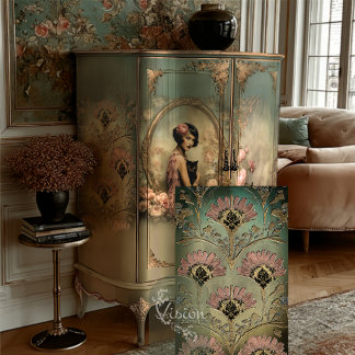 Belle Noir Pink Teal Art Deco Damask Floral Tissue Paper