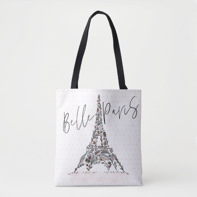 Belle Paris | Floral Flowers Paris Eiffel Tower Tote Bag (Front)