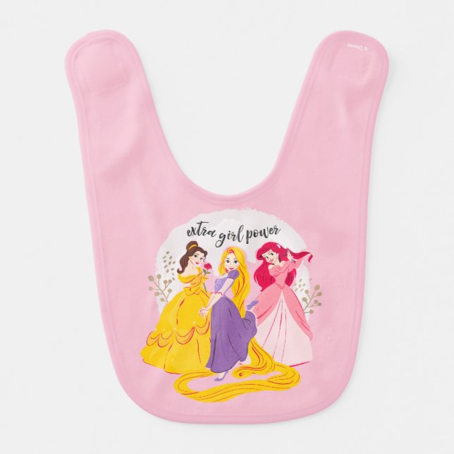 Belle, Rapnuzel, Ariel "Extra Girl Power" Baby Bib (Front)