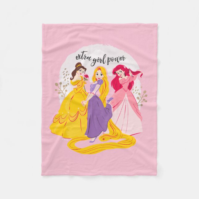 Belle, Rapnuzel, Ariel "Extra Girl Power" Fleece Blanket (Front)
