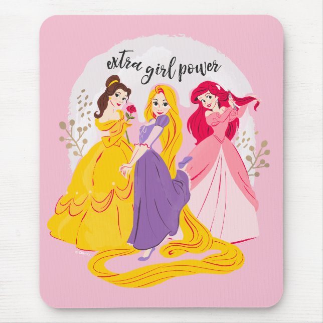 Belle, Rapnuzel, Ariel "Extra Girl Power" Mouse Pad (Front)
