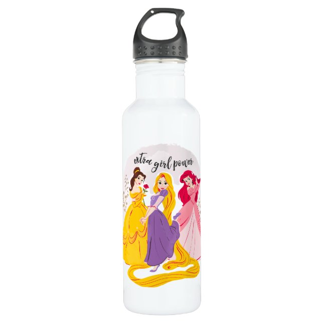 Belle, Rapnuzel, Ariel "Extra Girl Power" Stainless Steel Water Bottle (Front)
