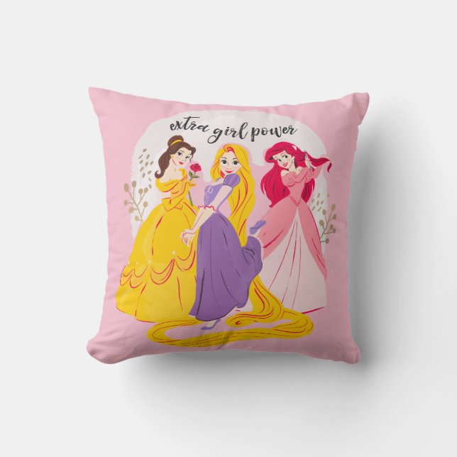 Belle, Rapnuzel, Ariel "Extra Girl Power" Throw Pillow (Front)
