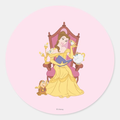 Belle Reading to Friends Classic Round Sticker
