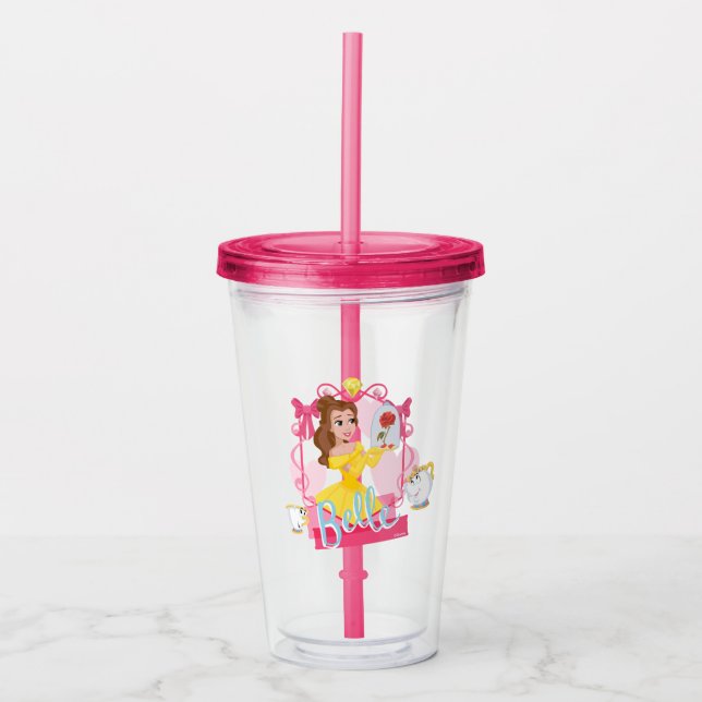 Belle With Enchanted Rose, Chip, & Mrs. Potts Acrylic Tumbler (Front)