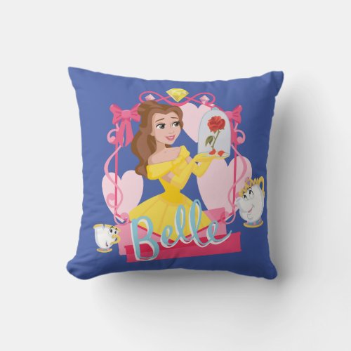 Belle With Enchanted Rose Chip  Mrs Potts Throw Pillow