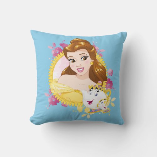 Belle With Mrs Potts And Chip Throw Pillow