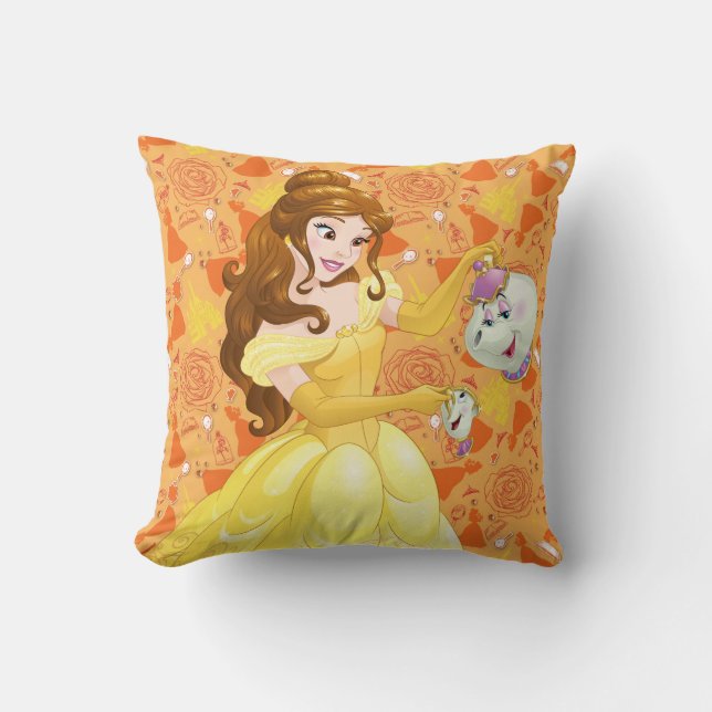Belle with Mrs. Potts and Chip Throw Pillow (Front)