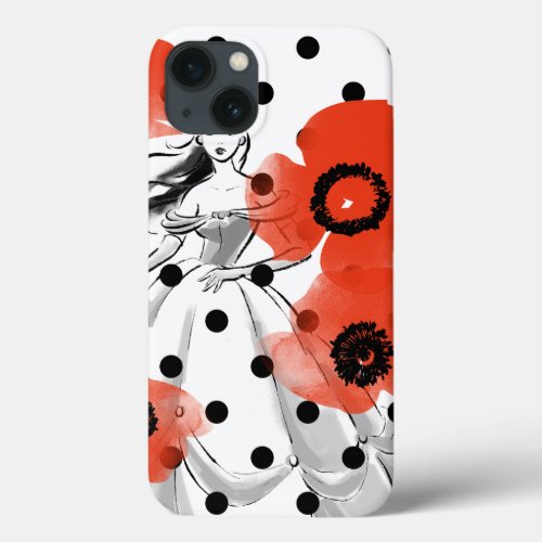 Belle With Poppies and Polka Dots iPhone 13 Case