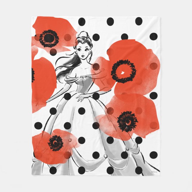 Belle With Poppies and Polka Dots Fleece Blanket (Front)