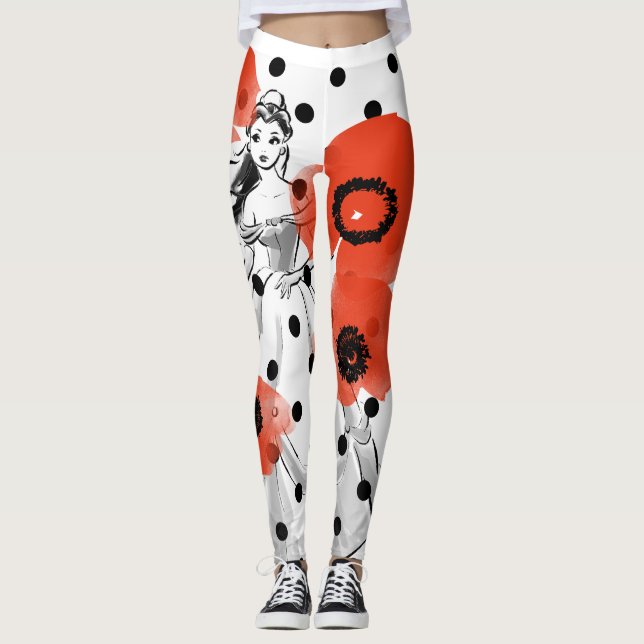 Belle With Poppies and Polka Dots Leggings (Front)