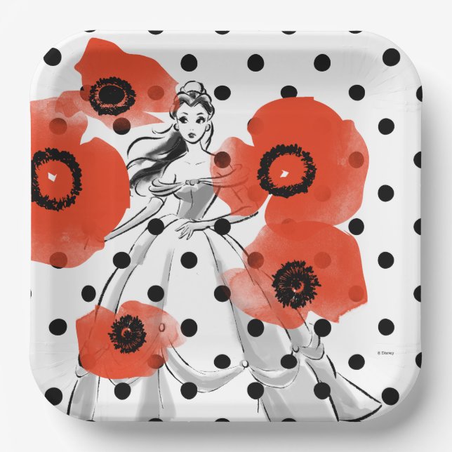 Belle With Poppies and Polka Dots Paper Plates (Front)