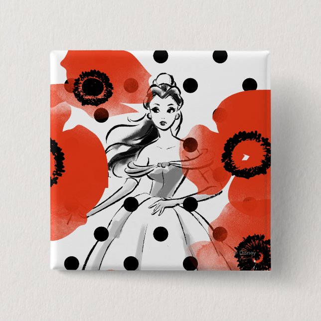 Belle With Poppies and Polka Dots Pinback Button (Front)
