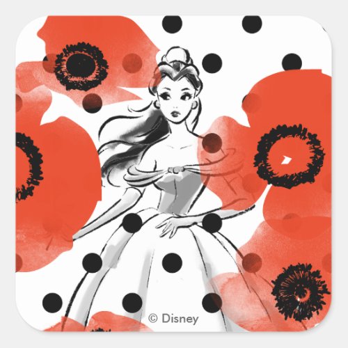 Belle With Poppies and Polka Dots Square Sticker