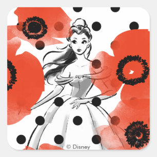 Belle With Poppies and Polka Dots Square Sticker