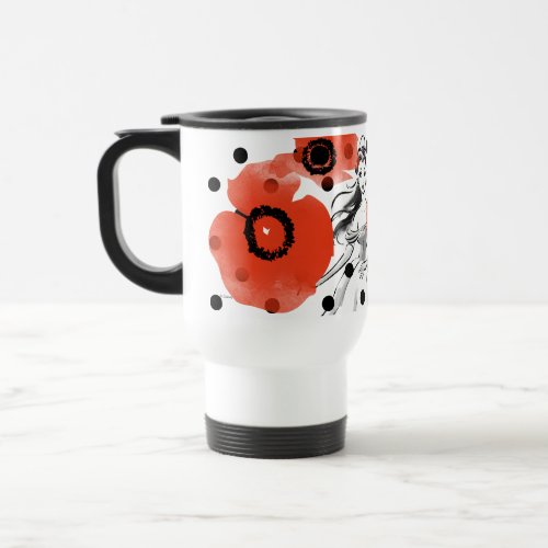 Belle With Poppies and Polka Dots Travel Mug