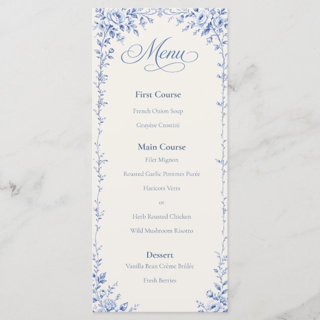 Bellefontaine — French Blue Wedding Flat Menu (Front)