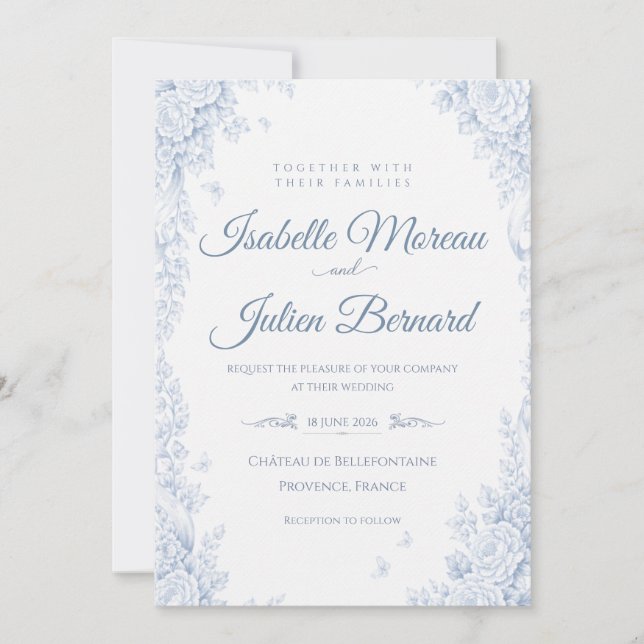 Bellefontaine – French Blue Wedding Invitation (Front)