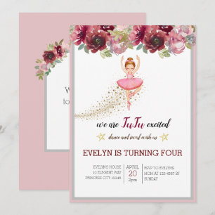 Bellerina Dancer   Pink Floral Ballet Birthday Invitation