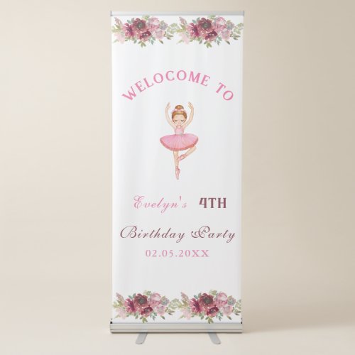 Bellerina Dancer  Pink Floral Ballet Birthday Retractable Banner
