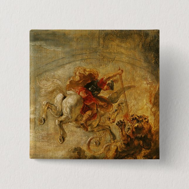 Bellerophon Riding Pegasus Fighting the Chimaera Button (Front)