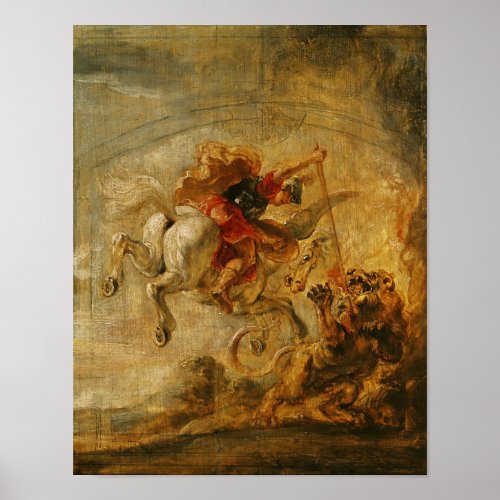 Bellerophon Riding Pegasus Fighting the Chimaera Poster