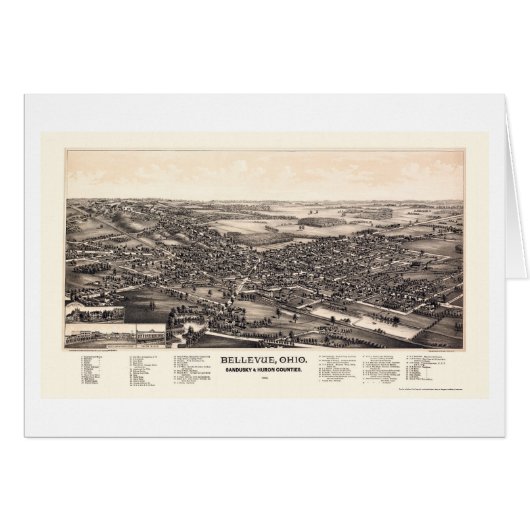 Bellevue, OH Panoramic Map - 1888 Cards (Front Horizontal)