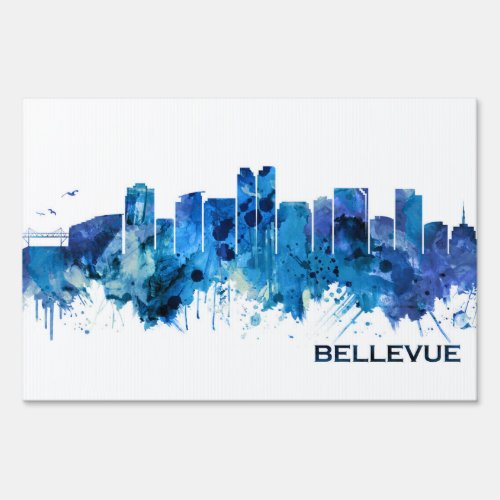 Bellevue Washington Skyline Blue Sign