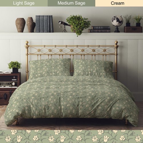 Bellflower Floral Sage Green and Cream Duvet Cover