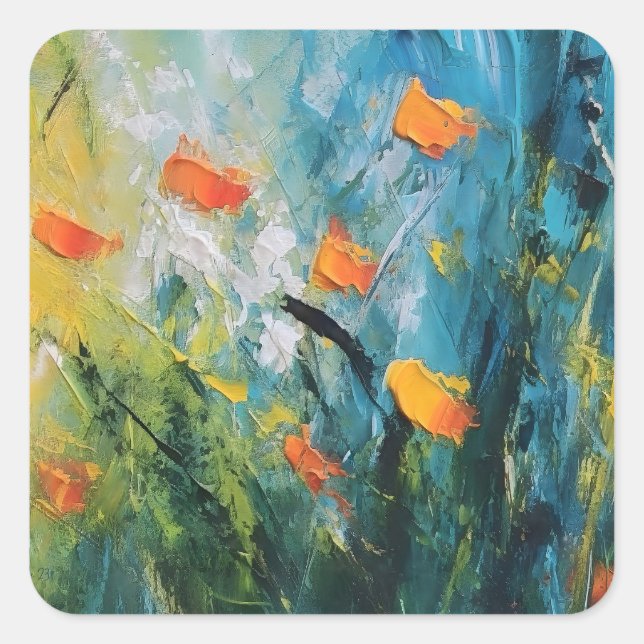 Bellflowers – Abstract Floral Meadow in Motion Square Sticker (Front)