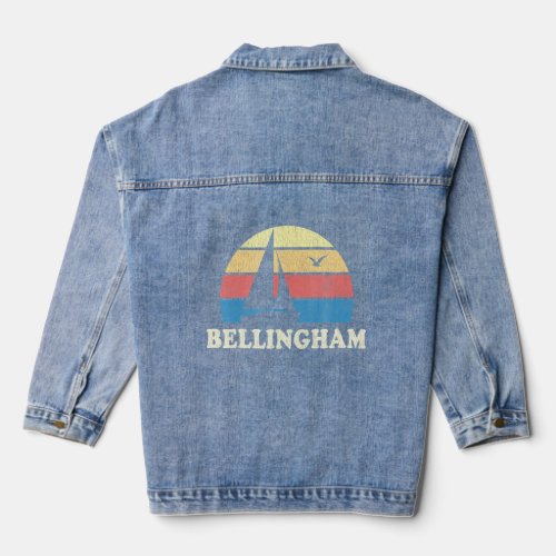 Bellingham Wa Vintage Sailboat 70s Throwback Sunse Denim Jacket