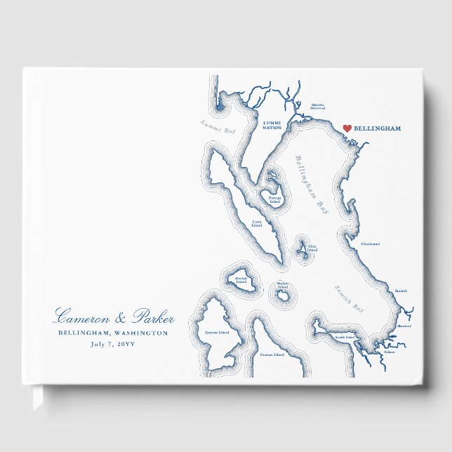 Bellingham Washington Map Elegant Navy Wedding Guest Book (Front)