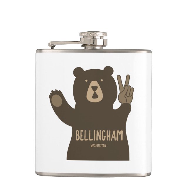 Bellingham Washington Peace Bear Flask (Front)