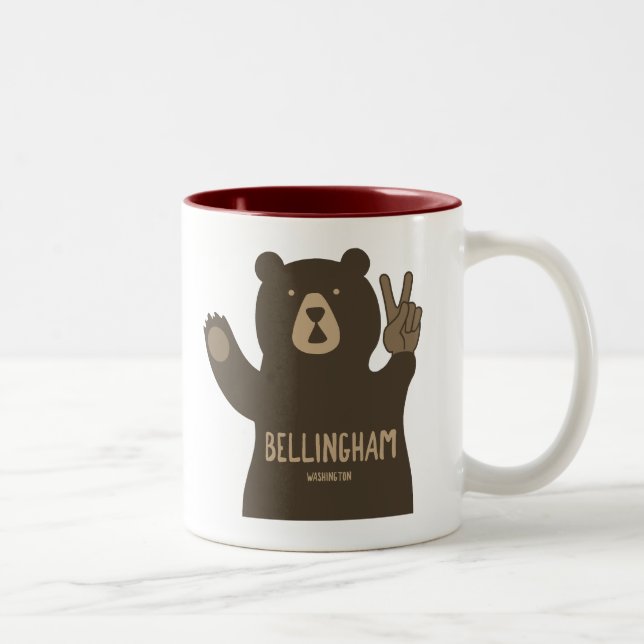 Bellingham Washington Peace Bear Two-Tone Coffee Mug (Right)