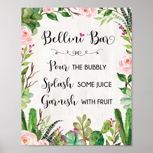 Bellini Bar Sign Fiesta Cactus Baby Shower Sign